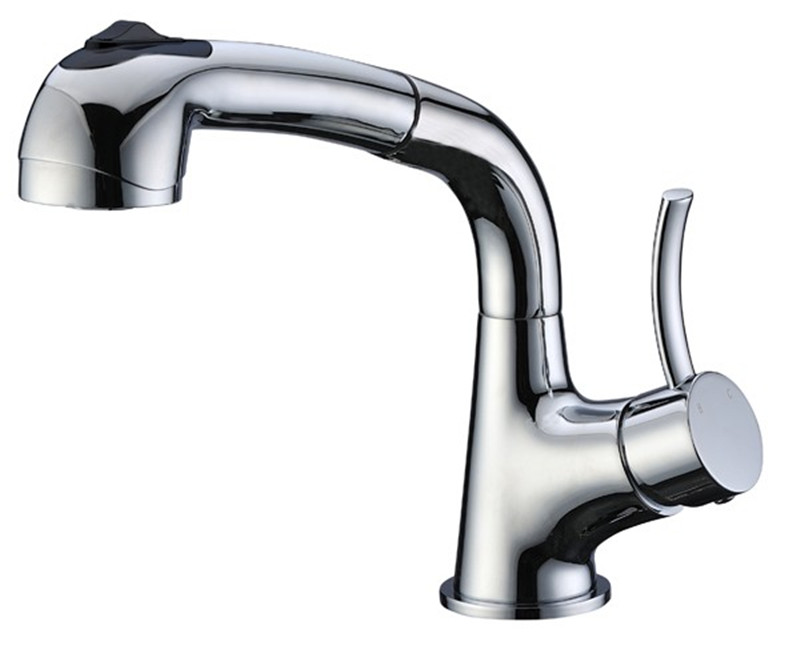 Single Lever Pull out Spray Kitchen Faucet with Nickel Finish