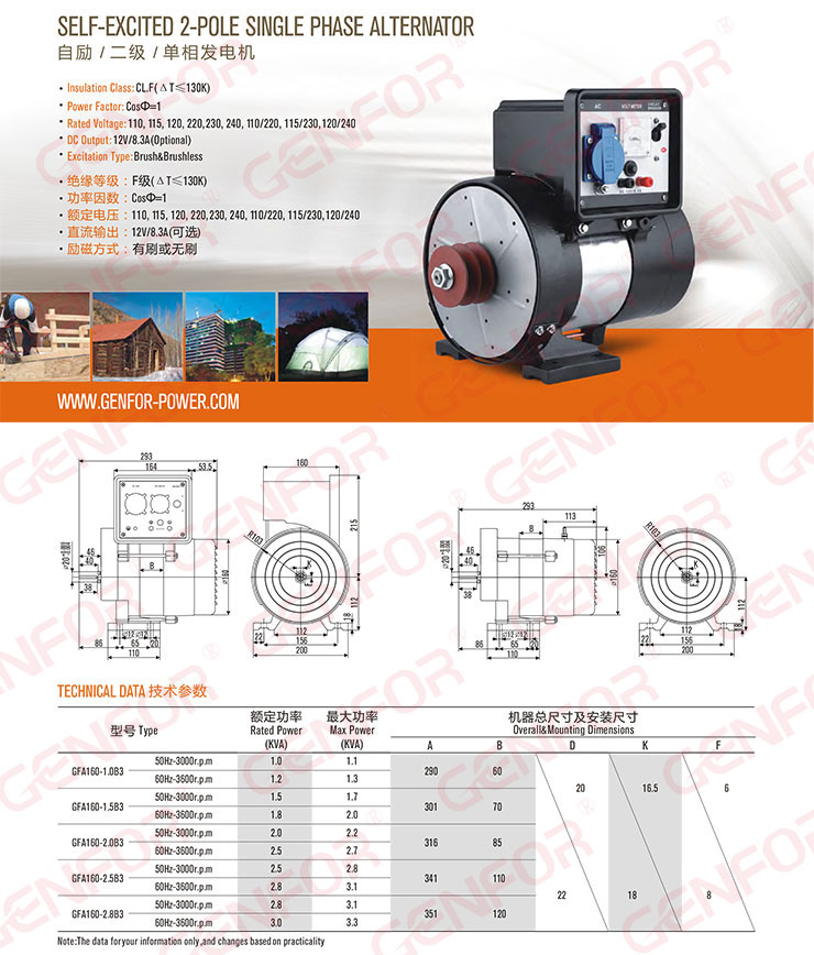 AC and DC 3kw Alternator with 100% Copper Wire