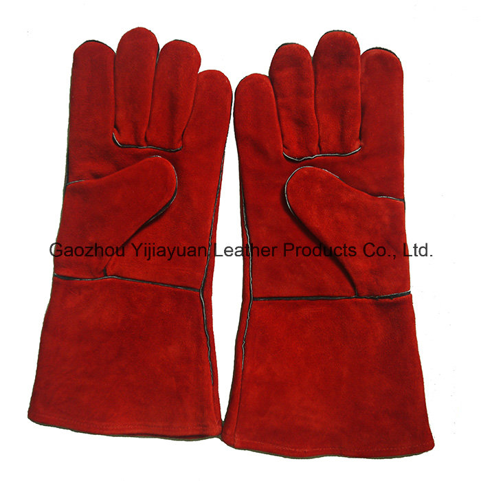 Red Cowhide Split Leather Industrial Hand Safety Welding Work Gloves