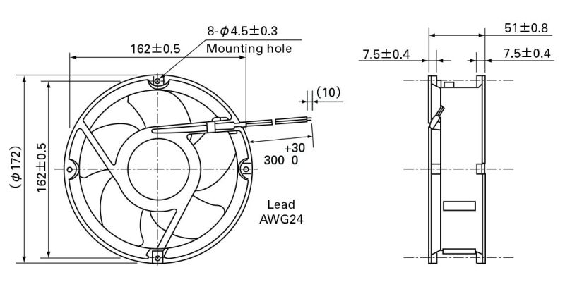 172mmx151mmx51mm Aluminum Housing, Steel Impeller DC17251 Axial Fan