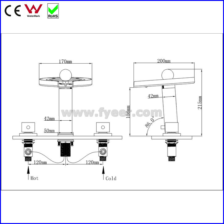 Dual Handle Deck Mounted Waterfall Brass LED Basin Faucet (FD15108F)