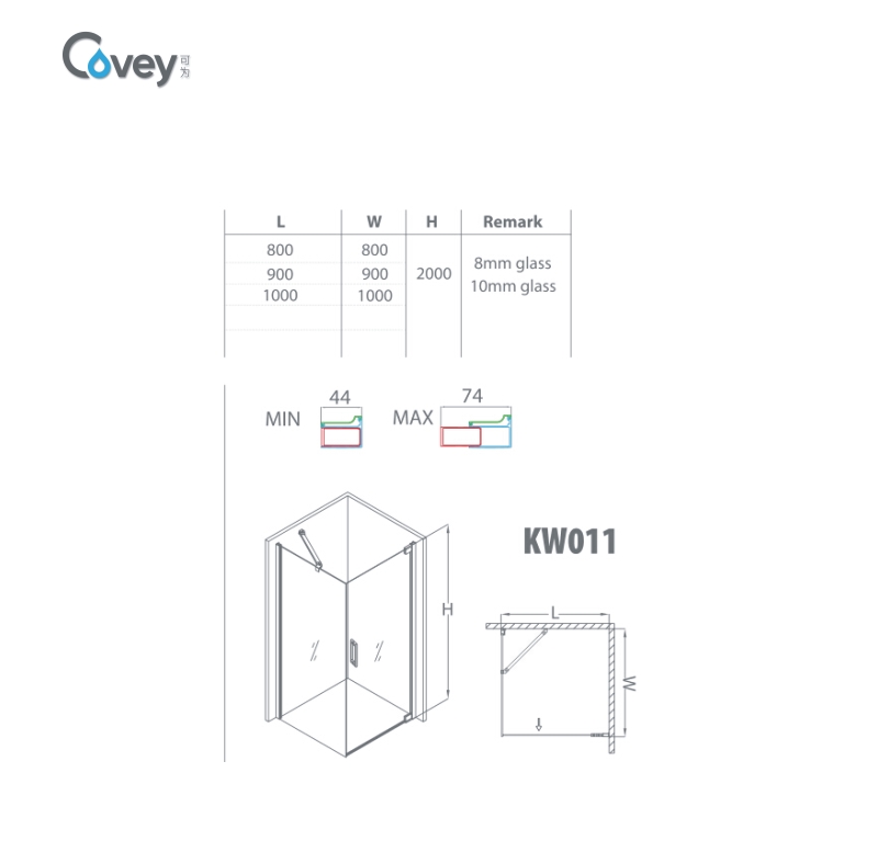 Shower Cabin with Polished Aluminium Frame (A-KW011)