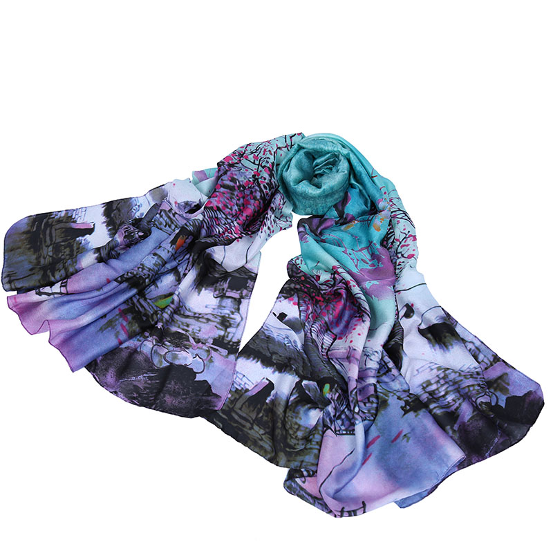 Chinese Style Classic Printed Polyester Large Scarf