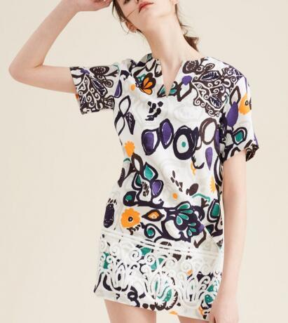 Summer Fashion Latest Printed Jacquard Scrawl Short Sleeve Women's Dress