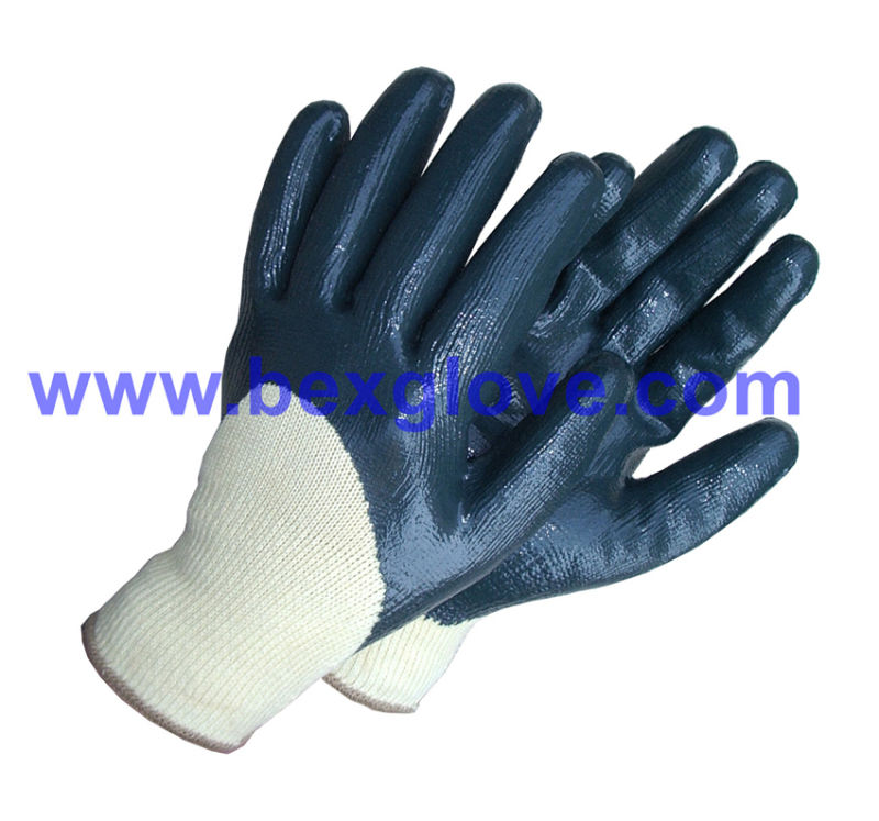 10 Gauge Polyester Liner, Nitrile Coating, 3/4 Safety Gloves