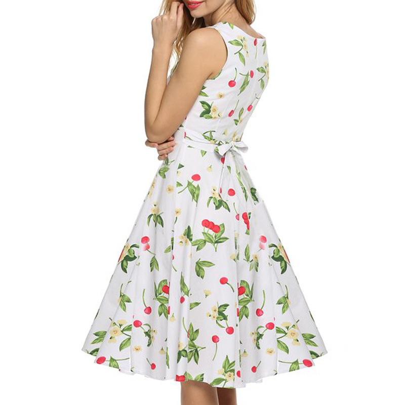 European Women's Summer Sleeveless Sexy Cherry Printing Dress