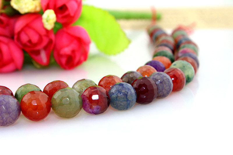 Natural Gemstone Loose Strand Mixed Color Size 6 8 10 12 14mm Facted Agate Beads