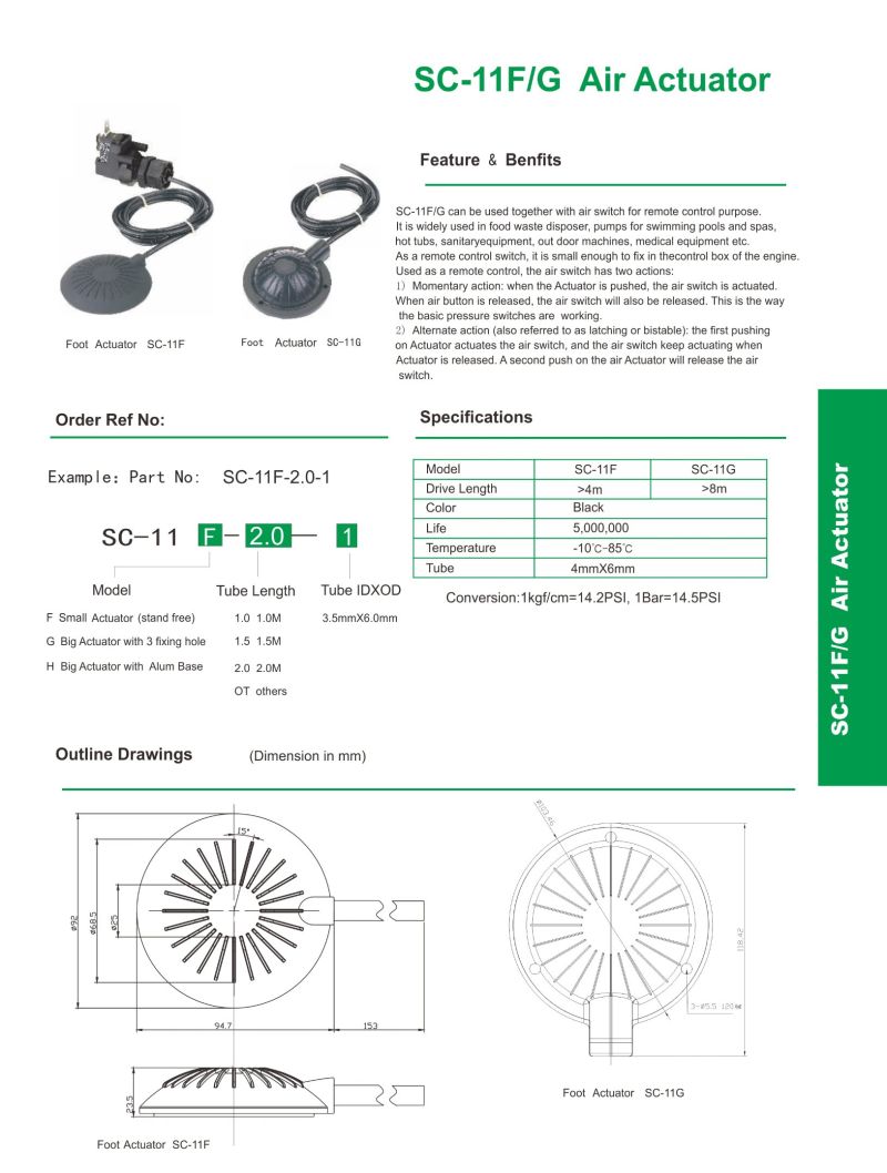 Sc-11f/G Foot Switch Air Actuator for Safe Contol