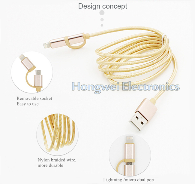 USB 3.1 Type-C to Micro USB 2 in 1 Nylon Braided Micro Charging USB Cable