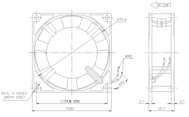 230V 80*80*25mm Aluminium Die-Cast Ec Fans Ec8025