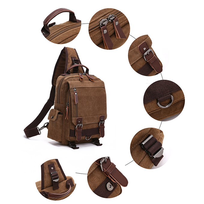 Casual Canvas Unbalance Backpack Crossbody Sling Bag Shoulder Bag Chest Bag for Men