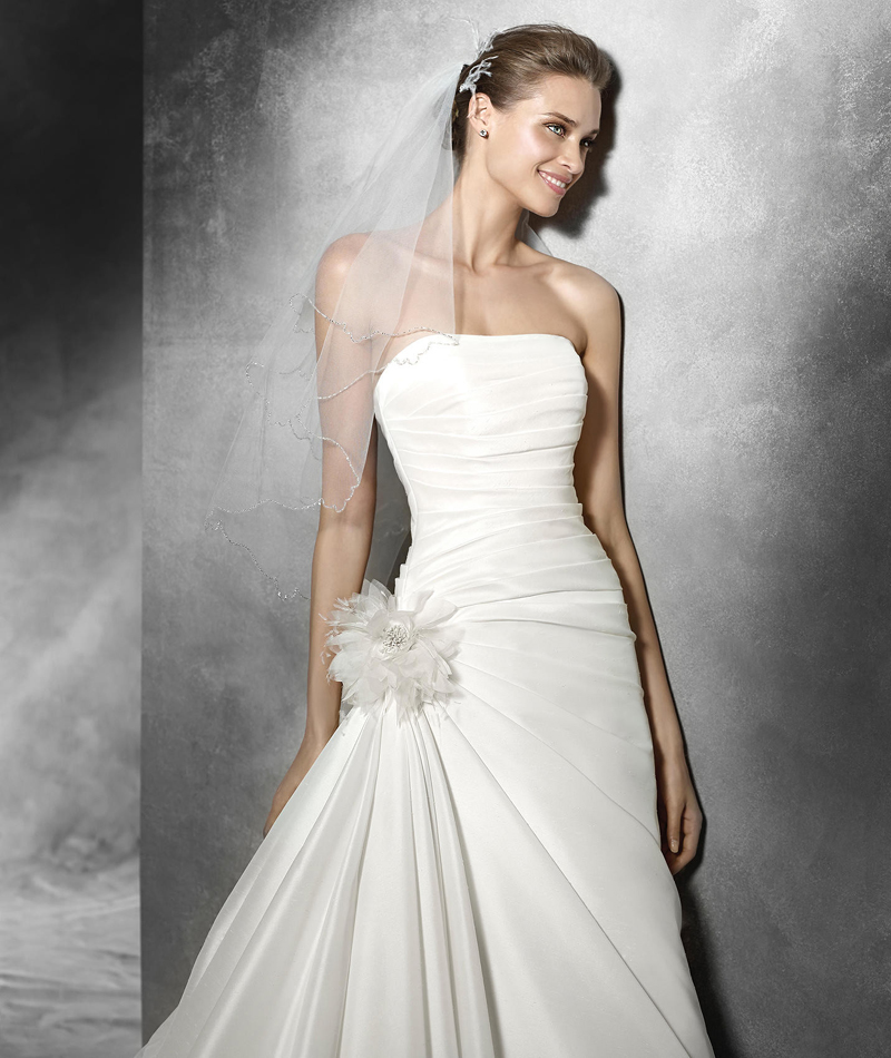 Pleated Strapless A Line Wedding Dress with Side Flower