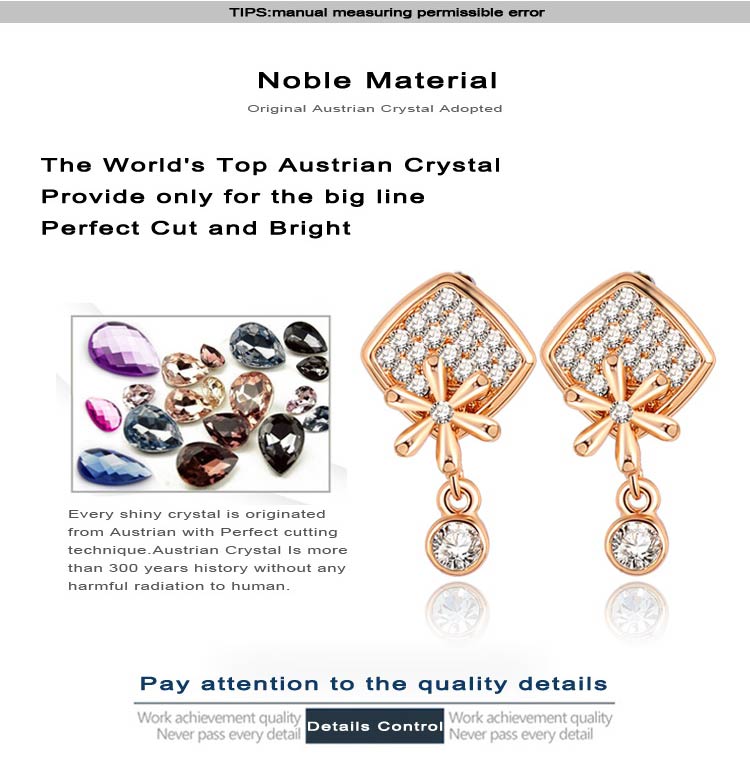 Gold Platred Crystal Square with Flower Dangle Party Earring (ER0024-C)