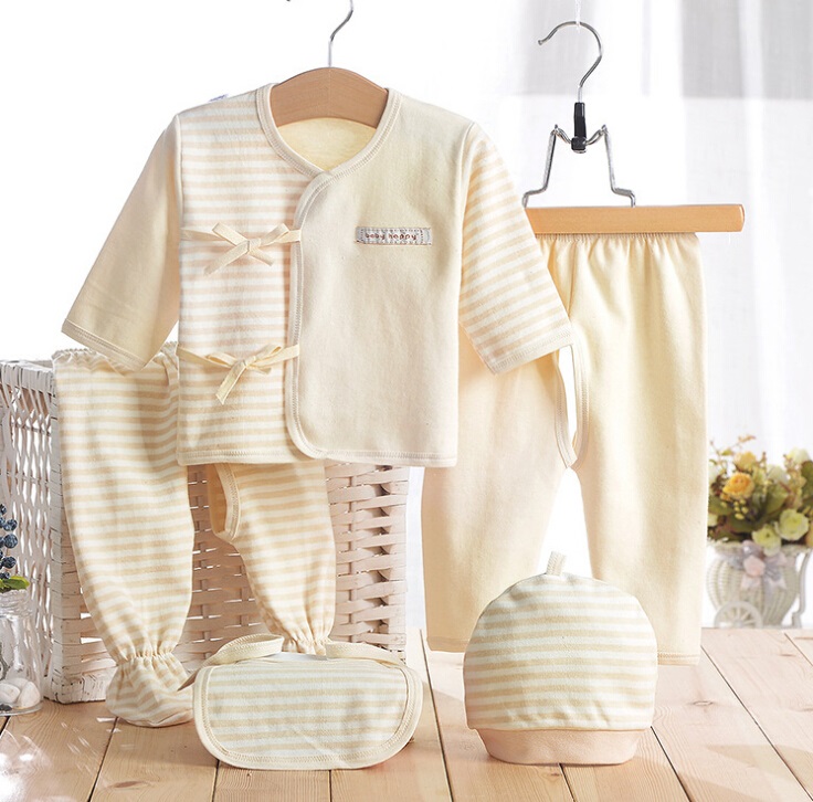 Colored Cotton Stripes Newborn Baby Clothes 5PCS