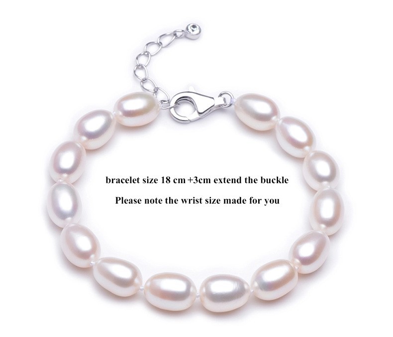 8-9mm Rice AAA with 925 Sterling Silver Clasp White Freshwater Pearl Bracelet