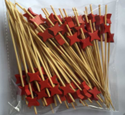 Bamboo Sticks Skewers with Red Star Decoration