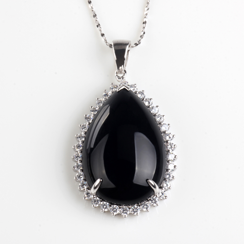 Pear Shape Black Agate Fashion Pendant /Necklace Jewelry