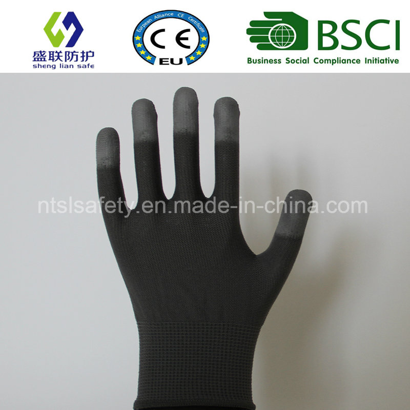 13G Gary Nylon Liner with White PU Finger Tip Coating Safety Gloves (SL-PU205G)