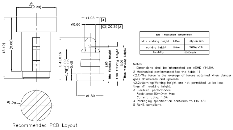 Spring Loaded Pogo Pin for SMT with Diameter 0.6