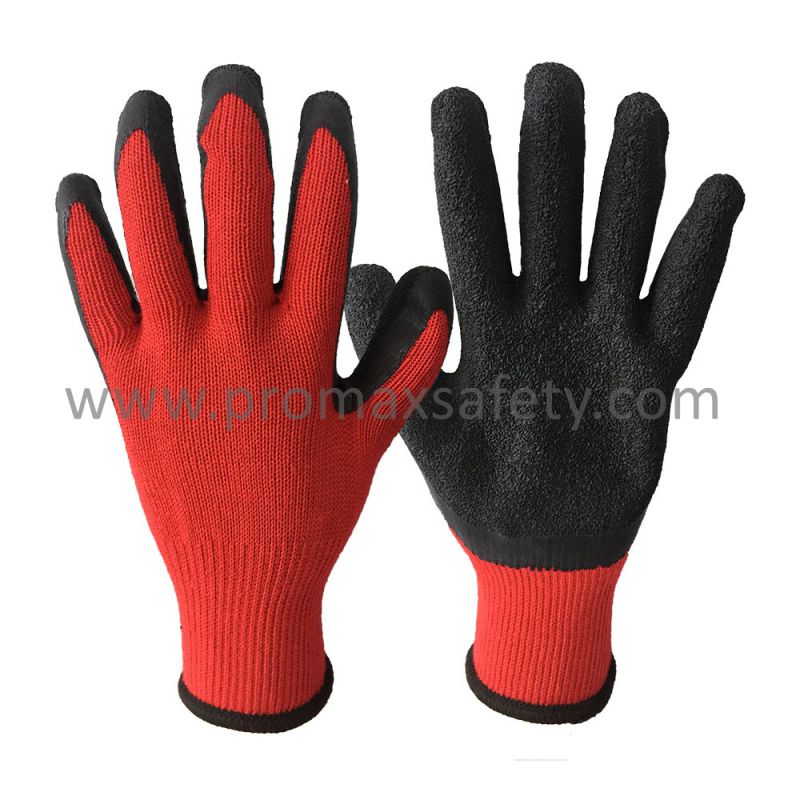 10 Gauge Red Tc Knitted Gloves with Black Crinkle Latex Palm Coated