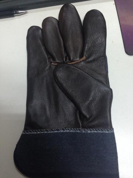 Dark Color Furniture Leather Full Palm Denim Back Rubberized Cuff Work Glove