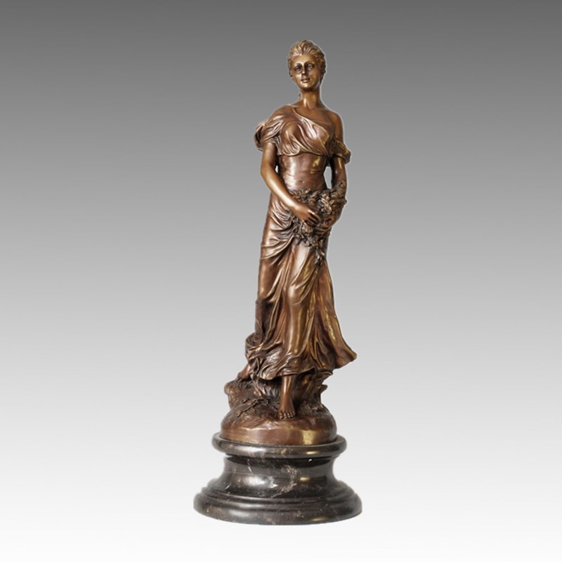 Classical Figure Statue Lady Rose Bronze Sculpture, G. Michel TPE-119