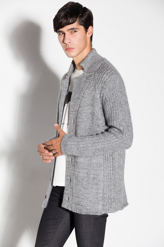 Acrylic Mohair Wool Knit Men Cardigan with Button