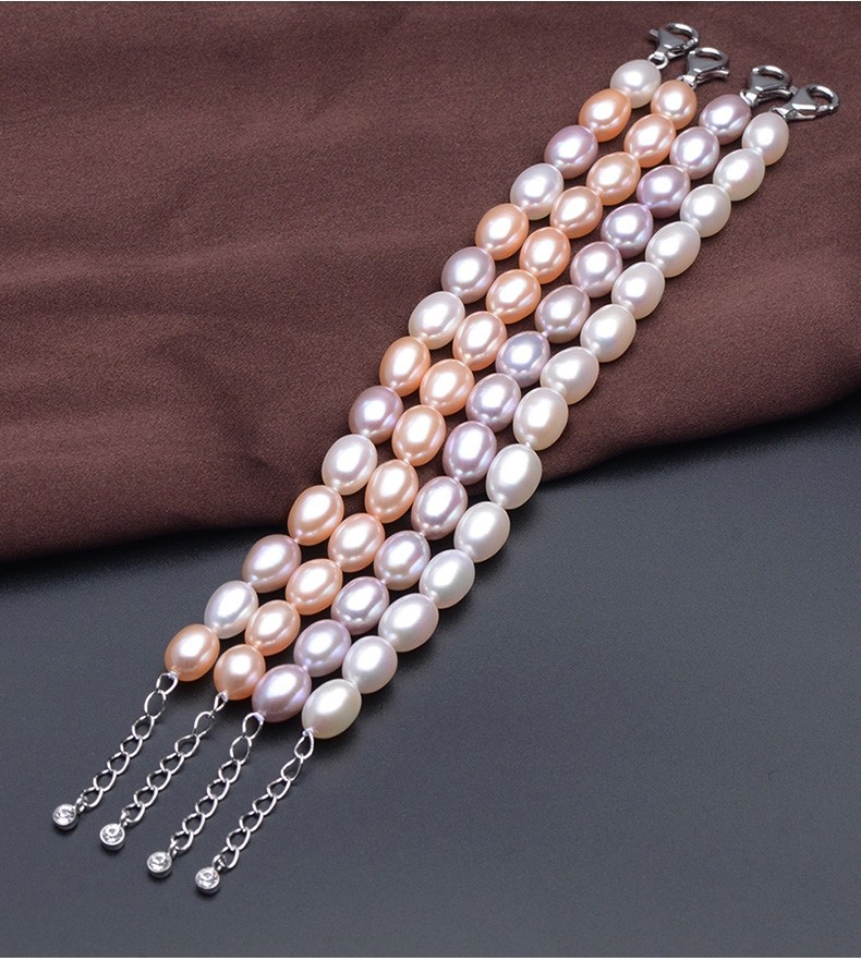 8-9mm Rice AAA with 925 Sterling Silver Clasp White Freshwater Pearl Bracelet