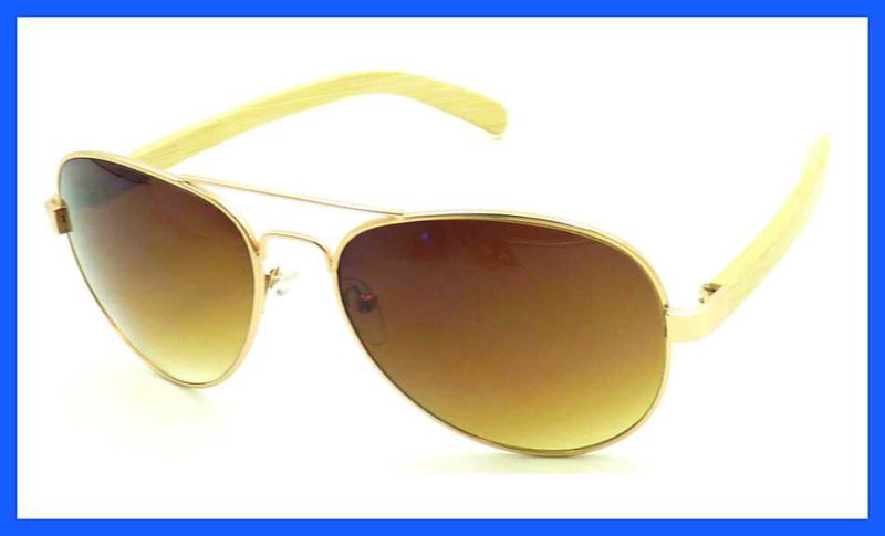 Fqmw161391 Good Quality Metal Sunglass with Bamboo Temple