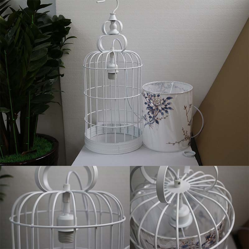 Antique Hotel Decorative White Metal Cage Pendant Lamp