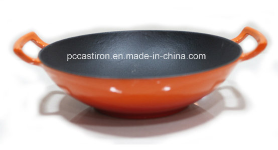 China Factory Enamel Cast Iron Chinese Wok Dia 25cm