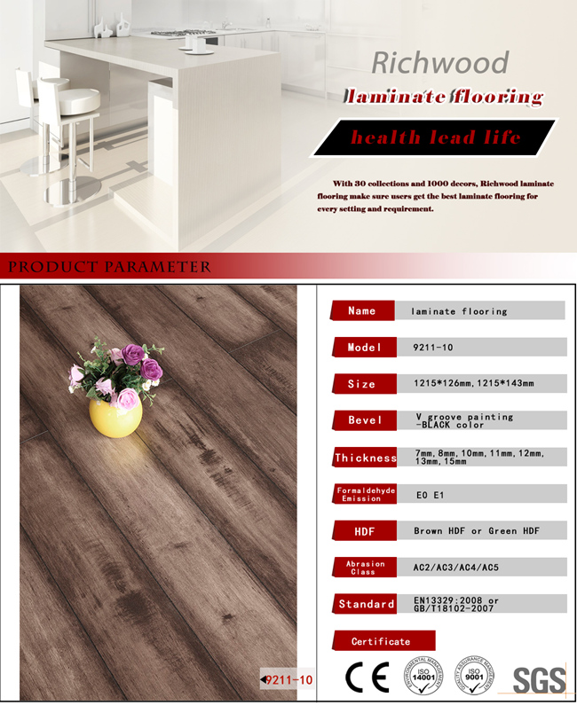 12.3mm Woodgrain Texture Oak Laminate Wood Wooden Laminated Flooring