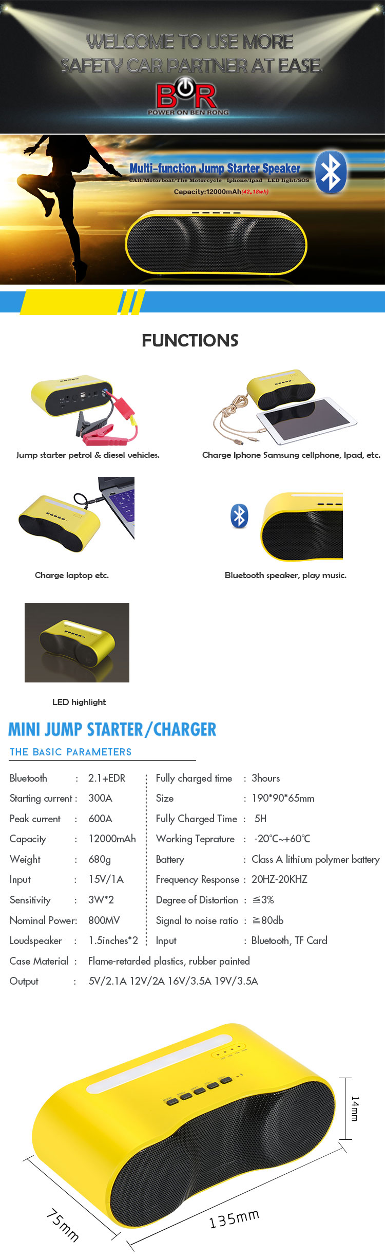 12V Battery Pack Emergency Car Jump Start