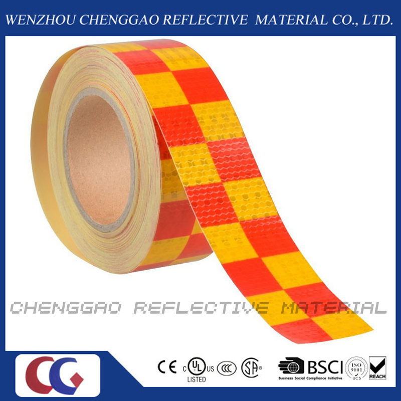 PVC Yellow and Red Chequer Safety Warning Reflective Tape (C3500-G)