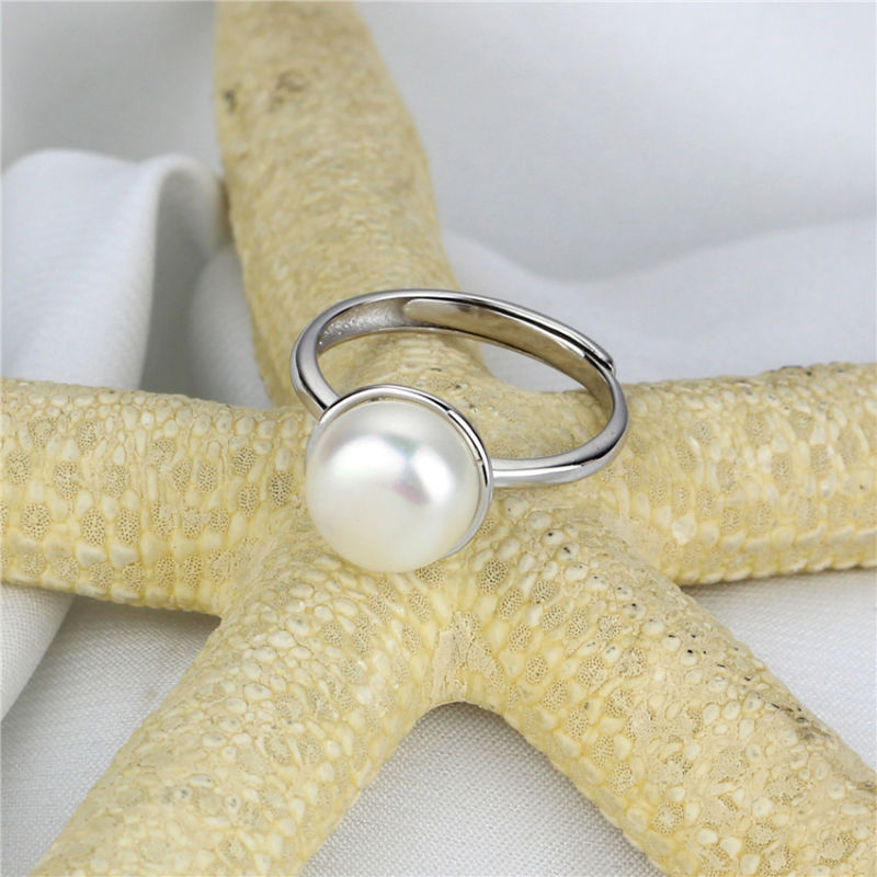 10mm Button Open Size Natural White Pearl Ring