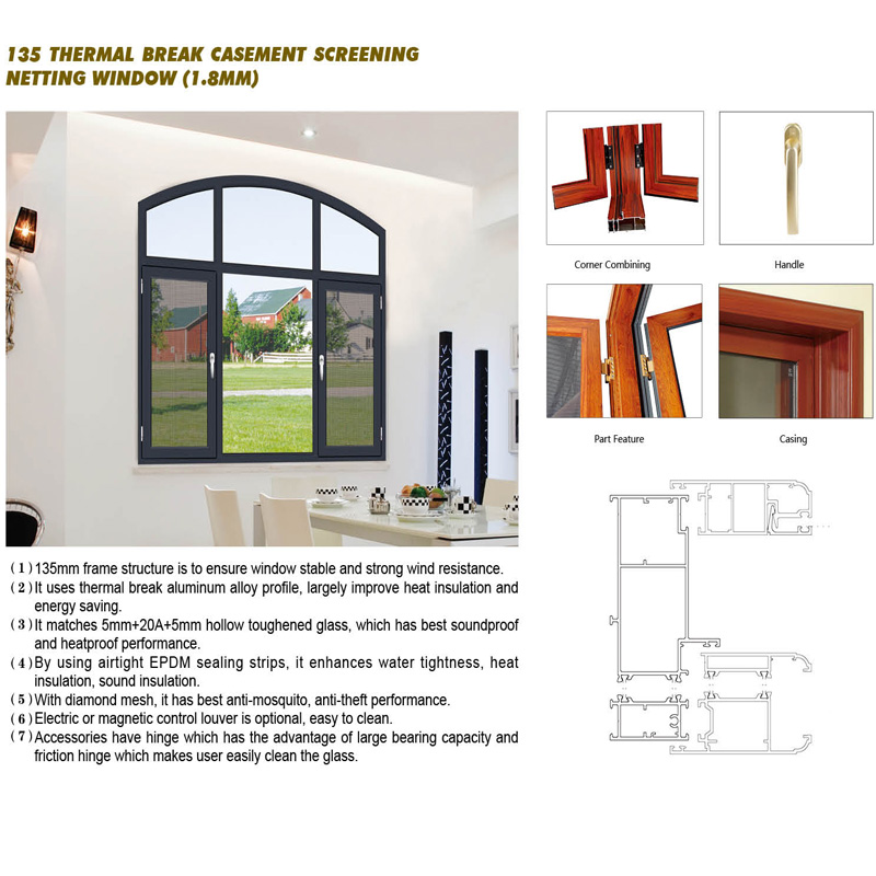 Feelingtop European Standard Tilt and Turn Thermal Break Aluminium Alloy Window (FT-W135)