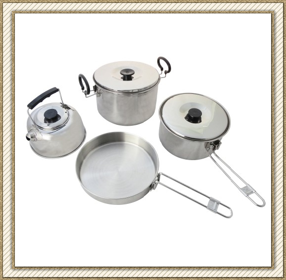 4 PCS Stainless Steel Camping Cookware Set, Outdoor Cookware Set