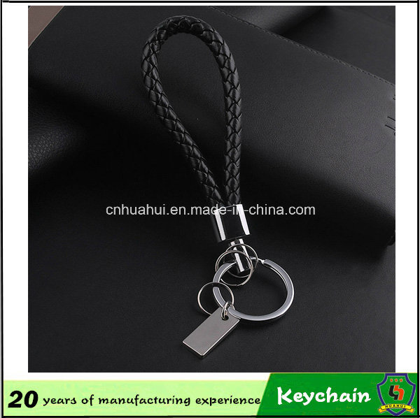 Black Weave Leather Keychain