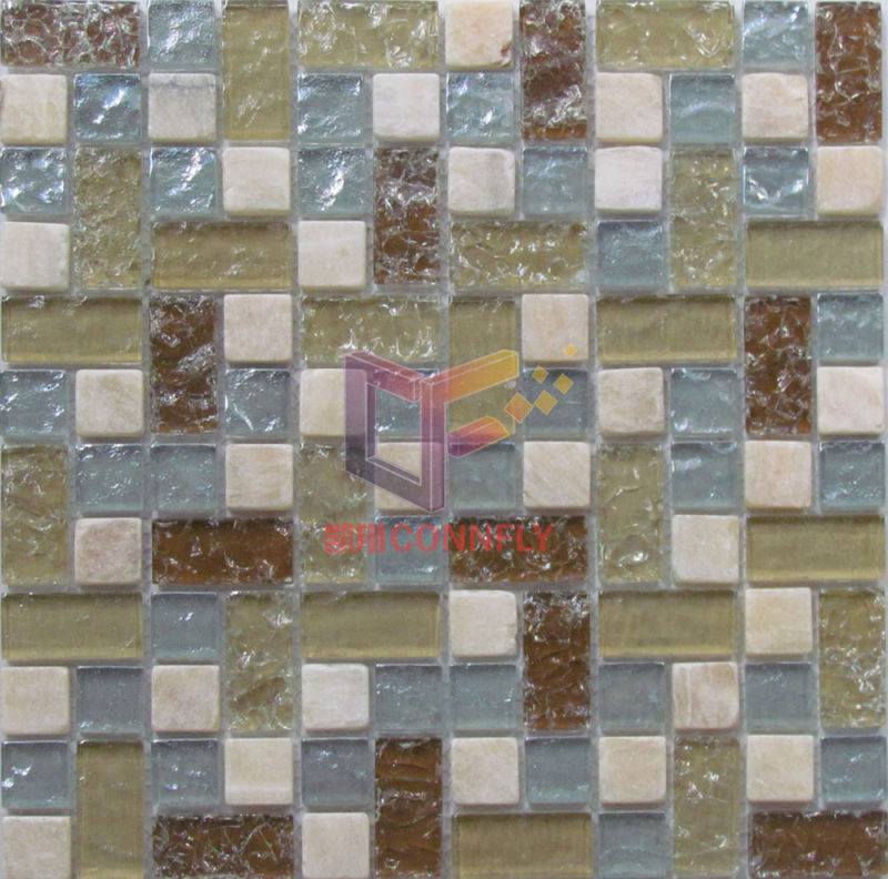 Light Emperador Stone Mix Cracked Glass Mosaic (CC151)