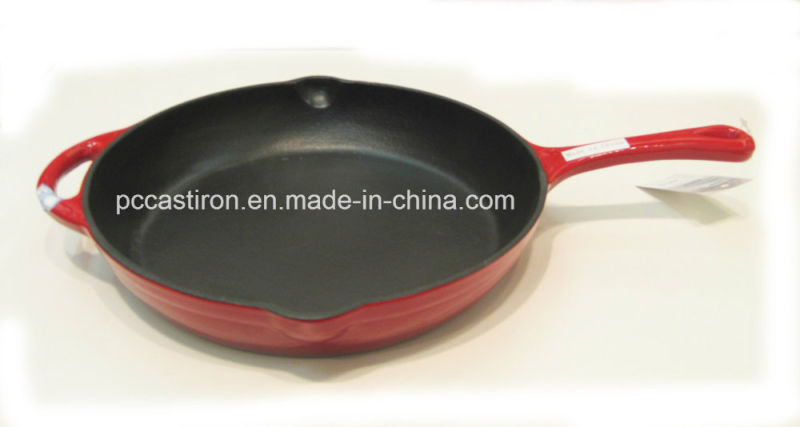 Round Enamel Cast Iron Skillet with Handle Dia 31cm