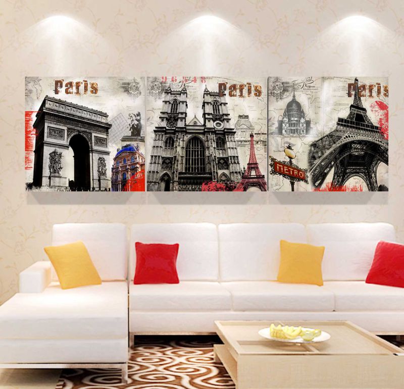 3 Panel Wall Art Oil Painting Paris Painting Home Decoration Canvas Prints Pictures for Living Room Framed Art Mc-261