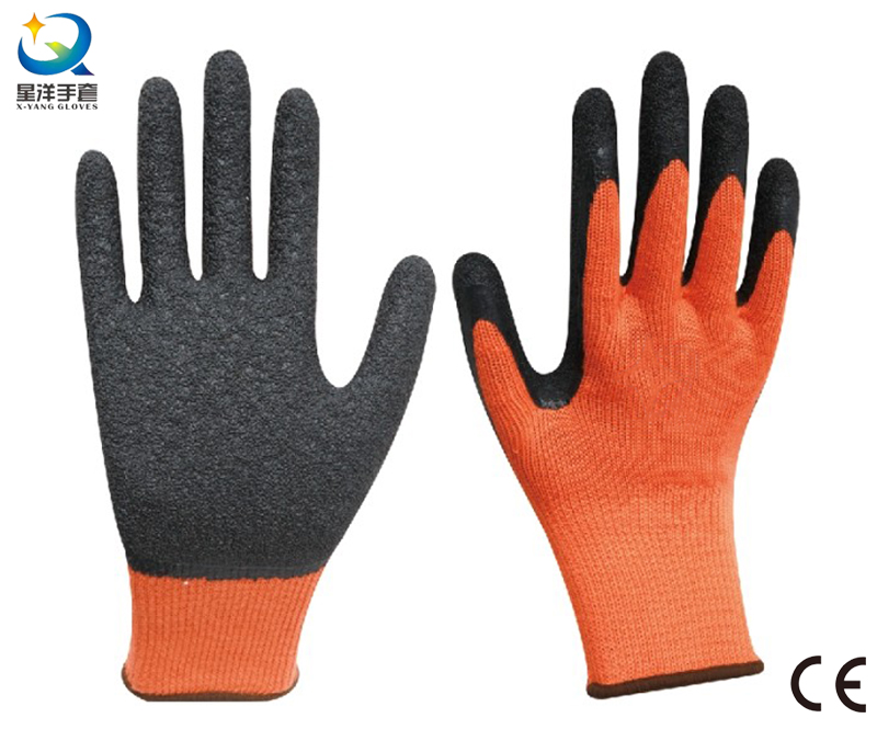 Cotton shell Latex palm coated crinkle finish work gloves