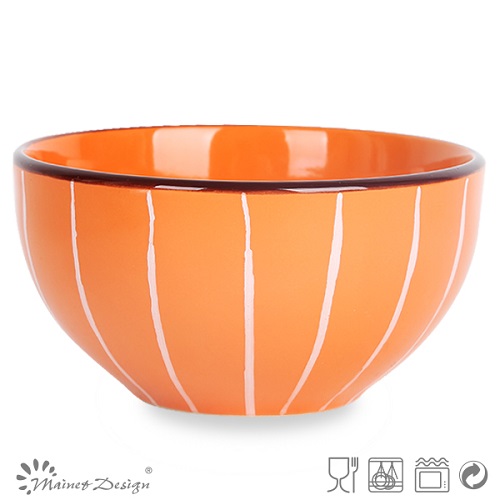 Multi-Color Glazed with White Line Ceramic Rice Bowl