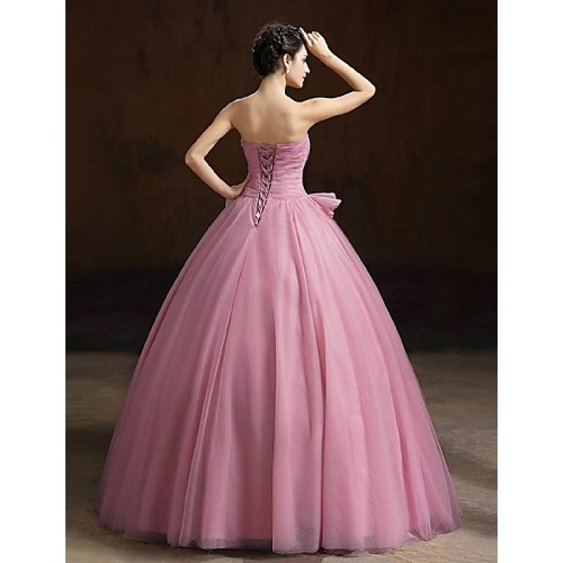 Ball Gown Strapless Long Floor-Length Organza Formal Evening Dress with Flower
