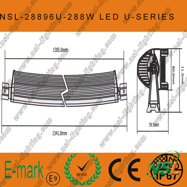 288W CREE Curved-U Series LED Light Bar, 50inch 96PCS*3W LED off Road Light Bar off Road Driving