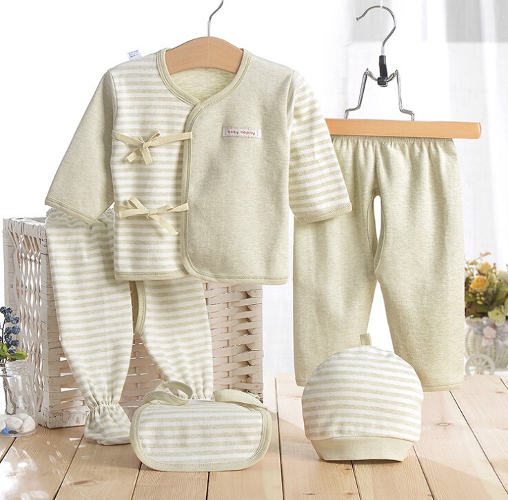 Colored Cotton Green Stripes Newborn Baby Inner Clothes 5PCS