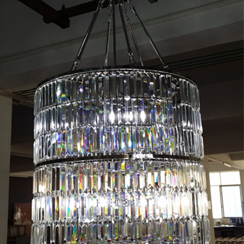 French Modern Lobby Large Cylindrical Luxury Clear Crystal Chandelier