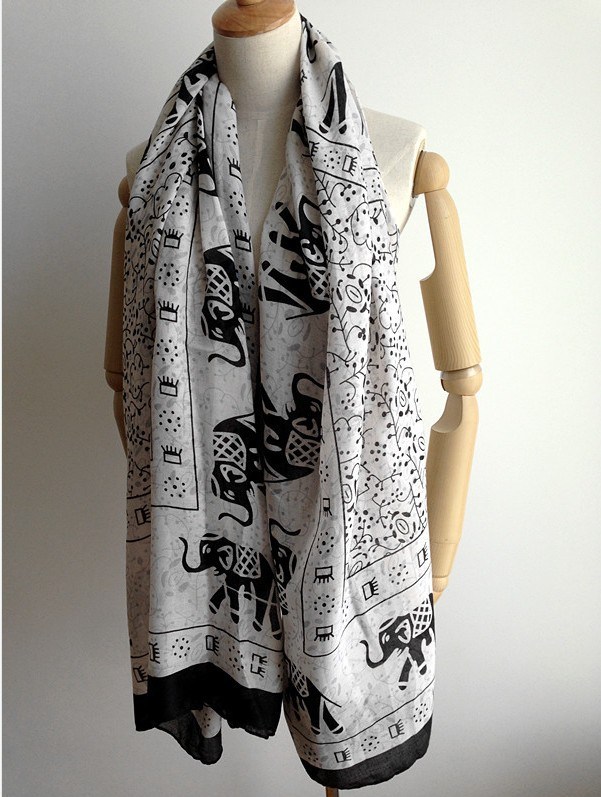 Elegant Women Pretty Elephant Print Sheer Scarf (SW103)