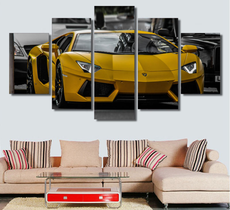 HD Printed Yellow Sport Car Picture Painting Wall Art Canvas Print Room Decor Print Poster Picture Canvas Mc-123