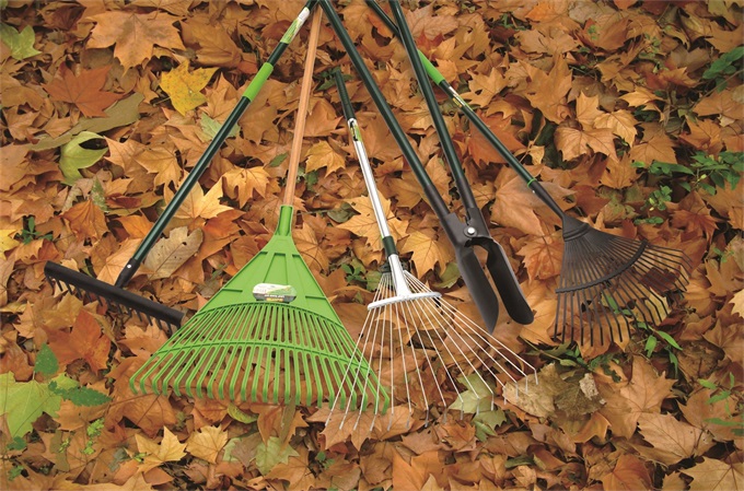 High Quality Garden Tools Carbon Steel Leaf Rake with Fibreglass Handle